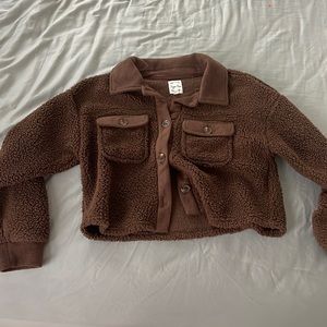 Brown Sherpa Cropped Sweater